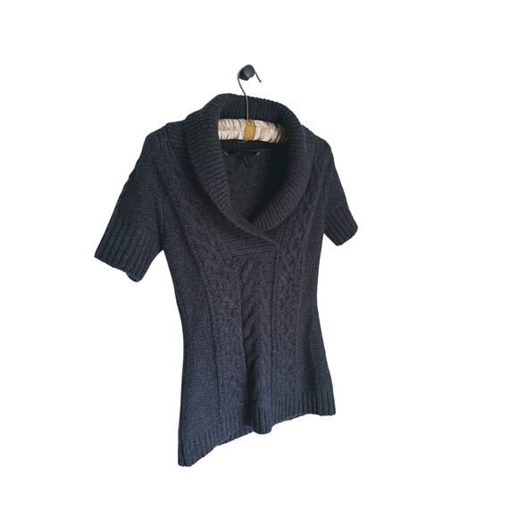 BCBGMAXAZRIA Short Sleeve Cable Knit Cowl Neck Sweater Gray Small Cozy Career - Picture 6 of 8